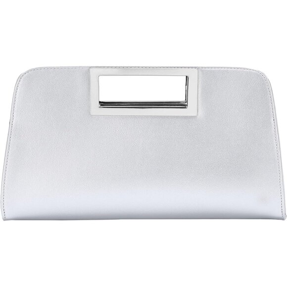 🆕Women Silver  Leather Cut-Out Handle Evening Handbag Crossbody Party Bag - Picture 1 of 7